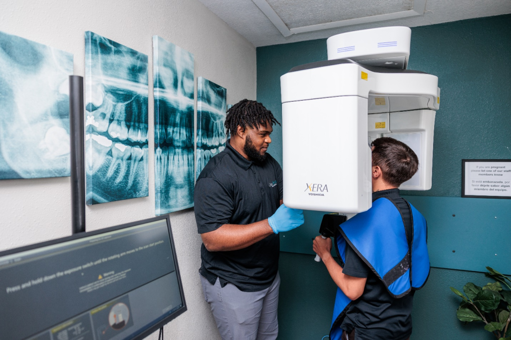 A person getting their teeth checked